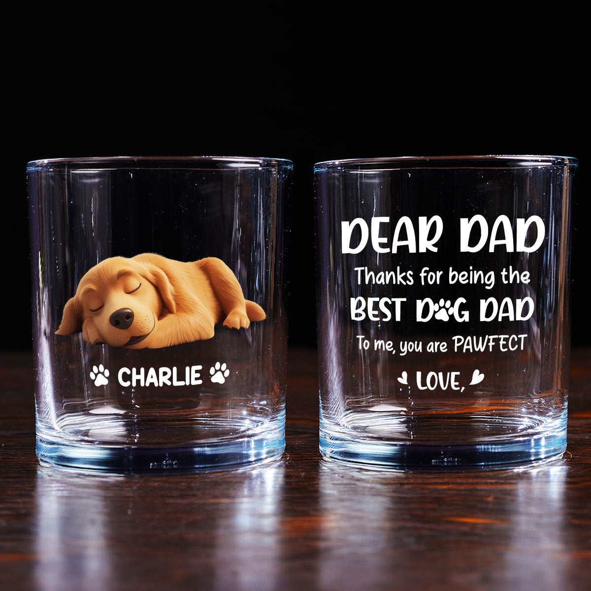 Dear My Pawfect Dad - Personalized Whiskey Glass