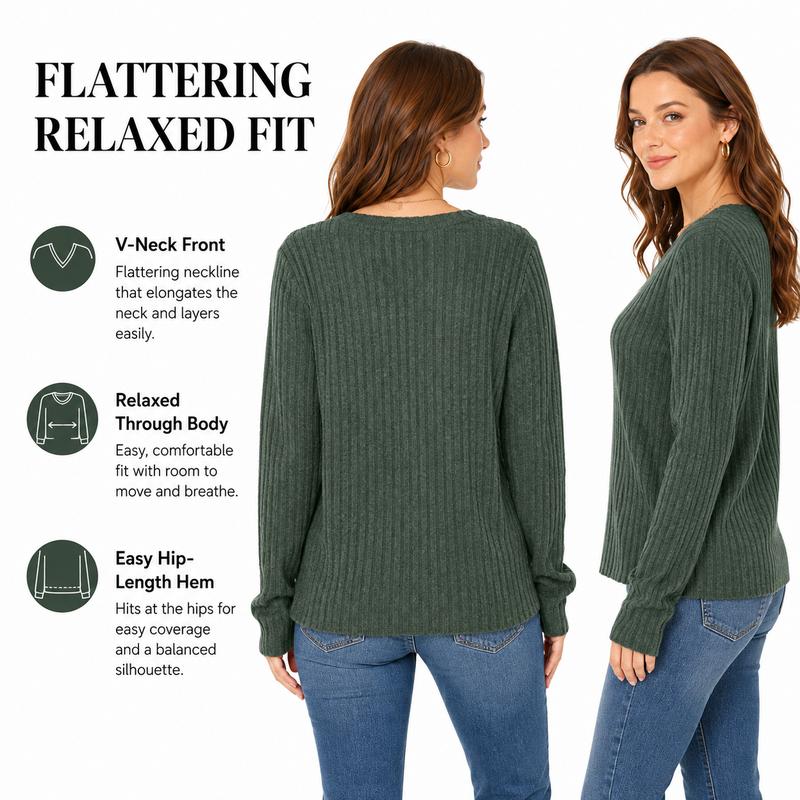 💖LAST DAY-50% OFF✨Women's Casual Long Sleeve V-Neck Knit Tunic Top