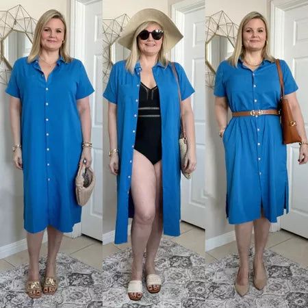 ✨BUY 2 FREE SHIPPING✨Women's Short Sleeve Button-Up Shirt Dress