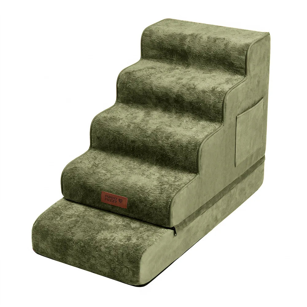 Plush Velvet 2-in-1 Foam Dog Stairs for Beds & Couches