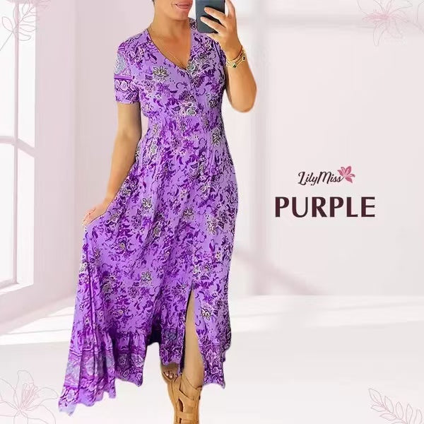 💥Lastday! Hurry up！！💥💃Hot Sale 49% OFF🔥 - Floral Print V-neck Dress