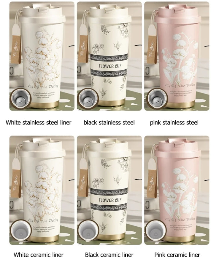 🔥Gift Idea 49% OFF Hot Sale🔥Lily of the Valley Stainless Steel / Ceramic Liner Insulation Cup