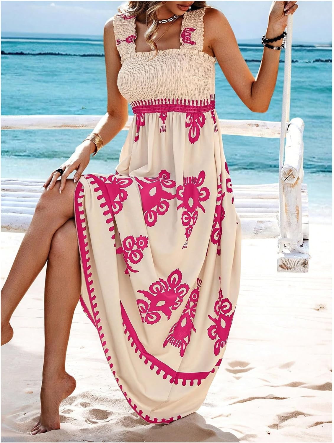 🔥🔥LAST DAY SALE 49% OFF🏖️Women’s Summer Print Sleeveless Flowy Long Dress