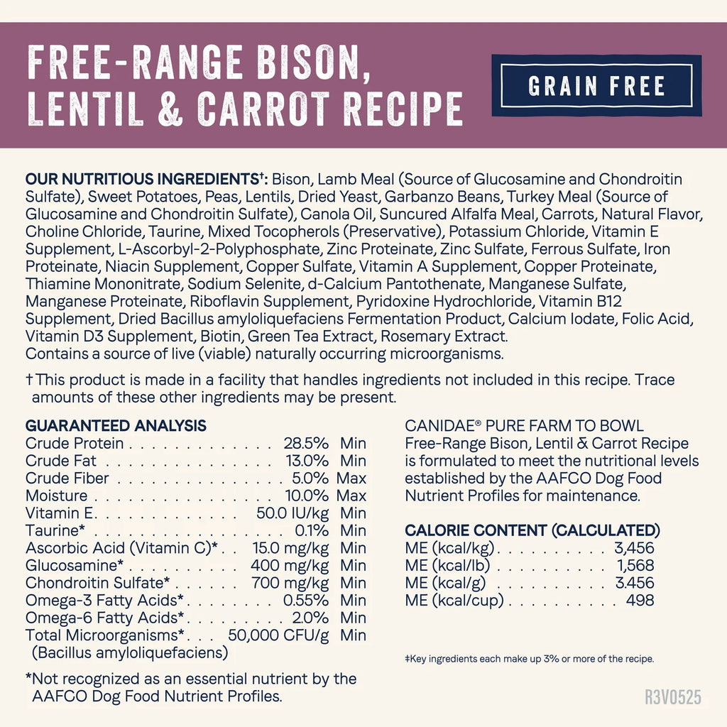Canidae PURE Grain Free Dry Dog Food - Bison, Lentil & Carrot