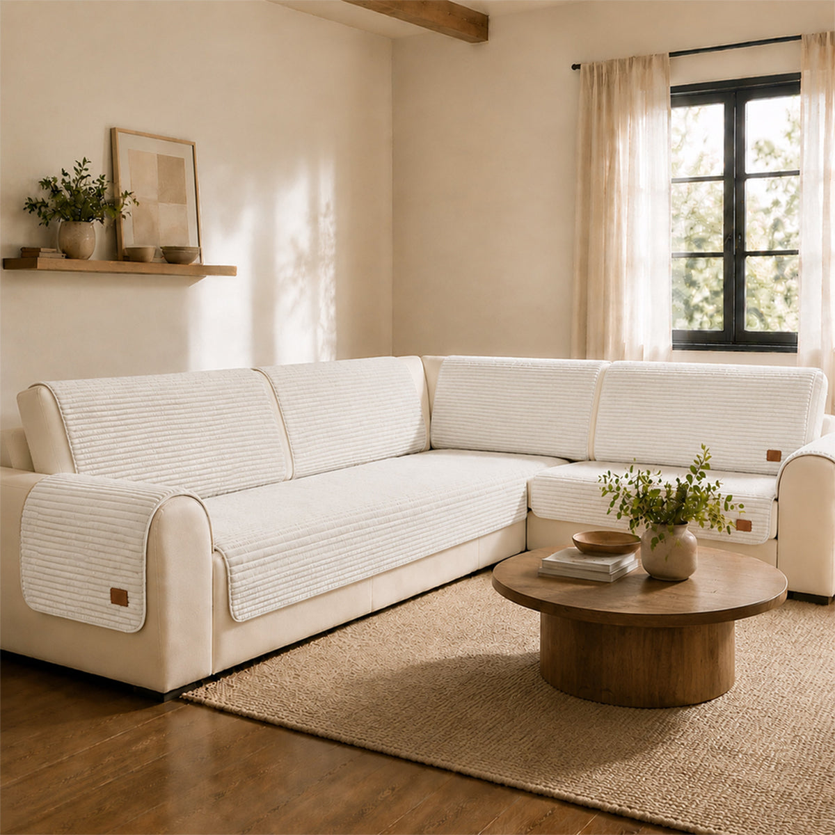Furry Striped Sofa Protection Non-Slip Plush Recliner Couch Cover Sectional Couch Cover - Solid