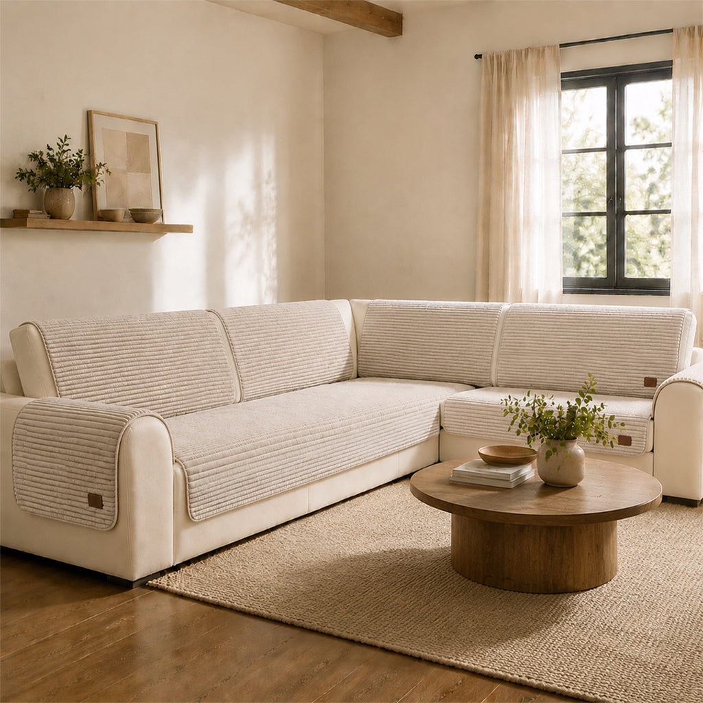 Furry Striped Sofa Protection Non-Slip Plush Recliner Couch Cover Sectional Couch Cover - Solid