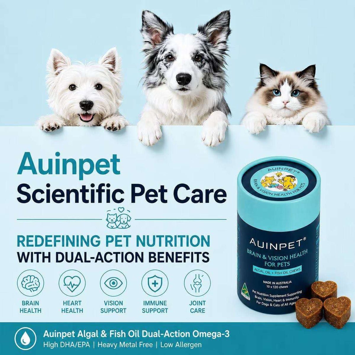 AUINPET Brain + Eye Support DHA Chews For Dogs & Cats 180g