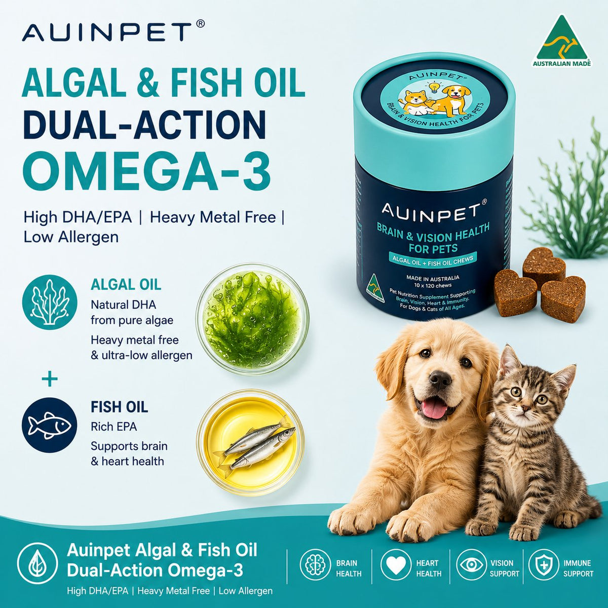 AUINPET Brain + Eye Support DHA Chews For Dogs & Cats 180g