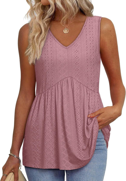 🌞HOT SALE 49% OFF👚Women's Print Flowy Sleeveless V Neck Peplum Tank Tops