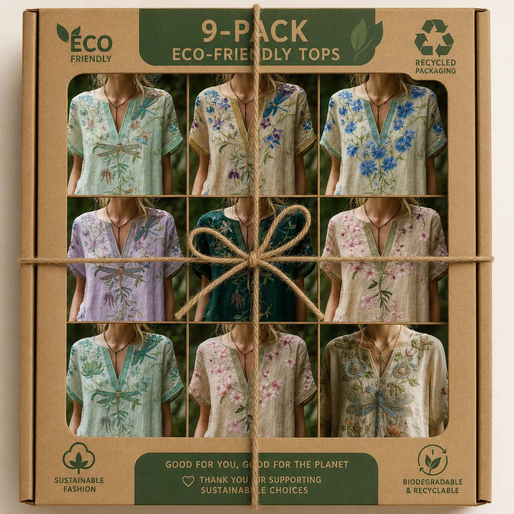 9 Pack Only$32.99-Comfortable and trendy women's clothing, Bohemian style V-neck short-sleeved T-shirt