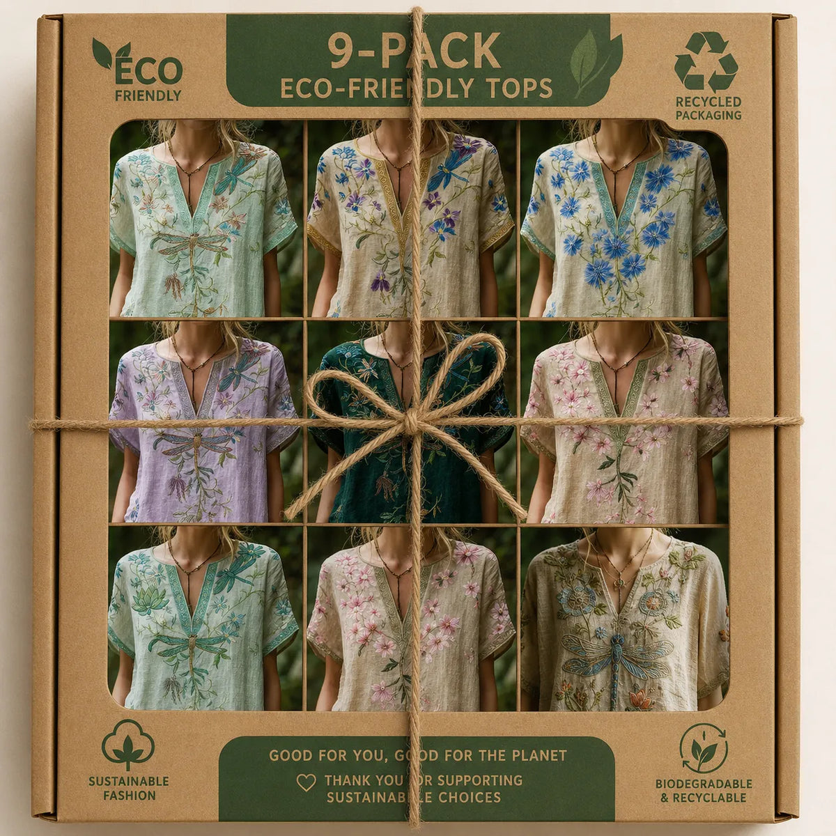 9 Pack Only$32.99-Comfortable and trendy women's clothing, Bohemian style V-neck short-sleeved T-shirt