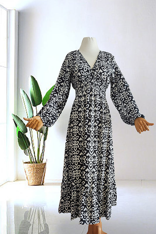 🔥Limited Time 50% Off  Bohemian Casual Print V-Neck Long Dress