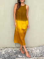 🌷Free Shipping⏳Women's Casual Cotton Linen Slit Gradient Tie-dye Dress