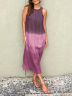🌷Free Shipping⏳Women's Casual Cotton Linen Slit Gradient Tie-dye Dress