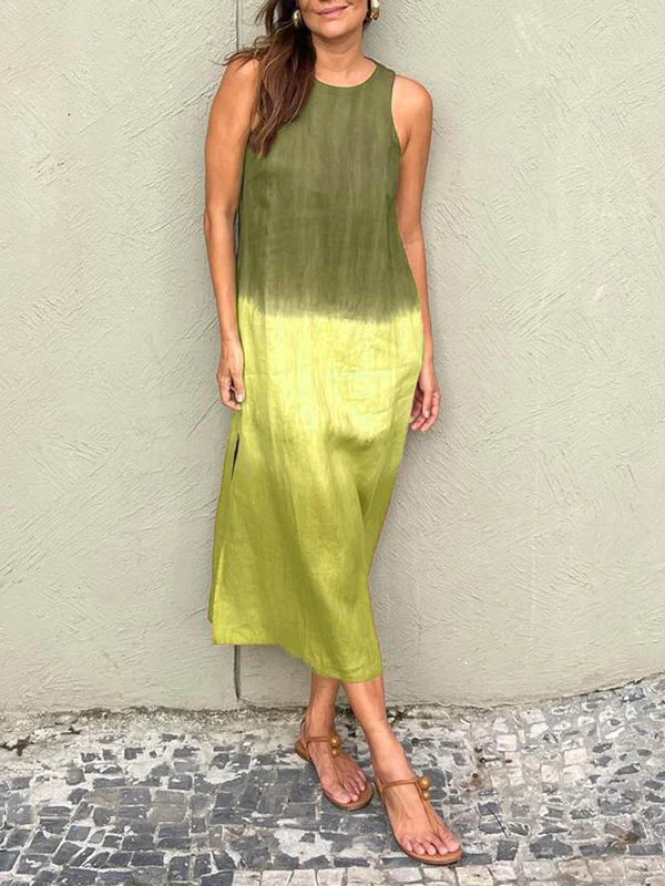 🌷Free Shipping⏳Women's Casual Cotton Linen Slit Gradient Tie-dye Dress
