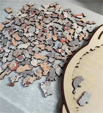 🎅Christmas Sale 50% OFF🐱135-Piece Morandi-Colored Cat Shaped Wooden Jigsaw Puzzle
