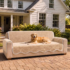 Waterproof Plush Velvet Contrast Wavy Edge Couch Cover
