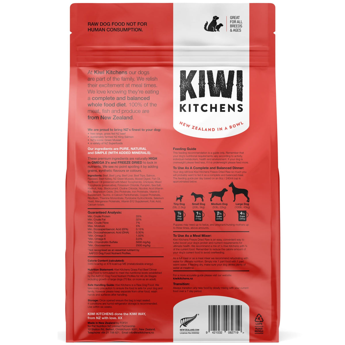 Kiwi Kitchens Freeze Dried Dog Food Beef Dinner