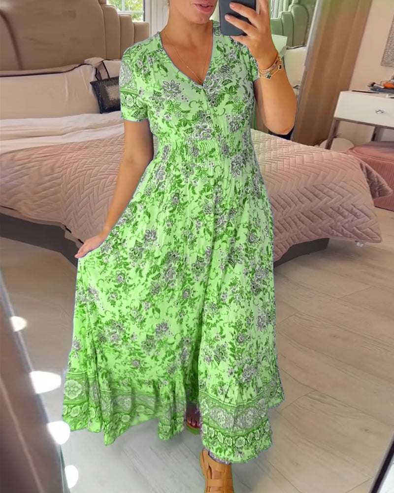 💥Lastday! Hurry up！！💥💃Hot Sale 49% OFF🔥 - Floral Print V-neck Dress