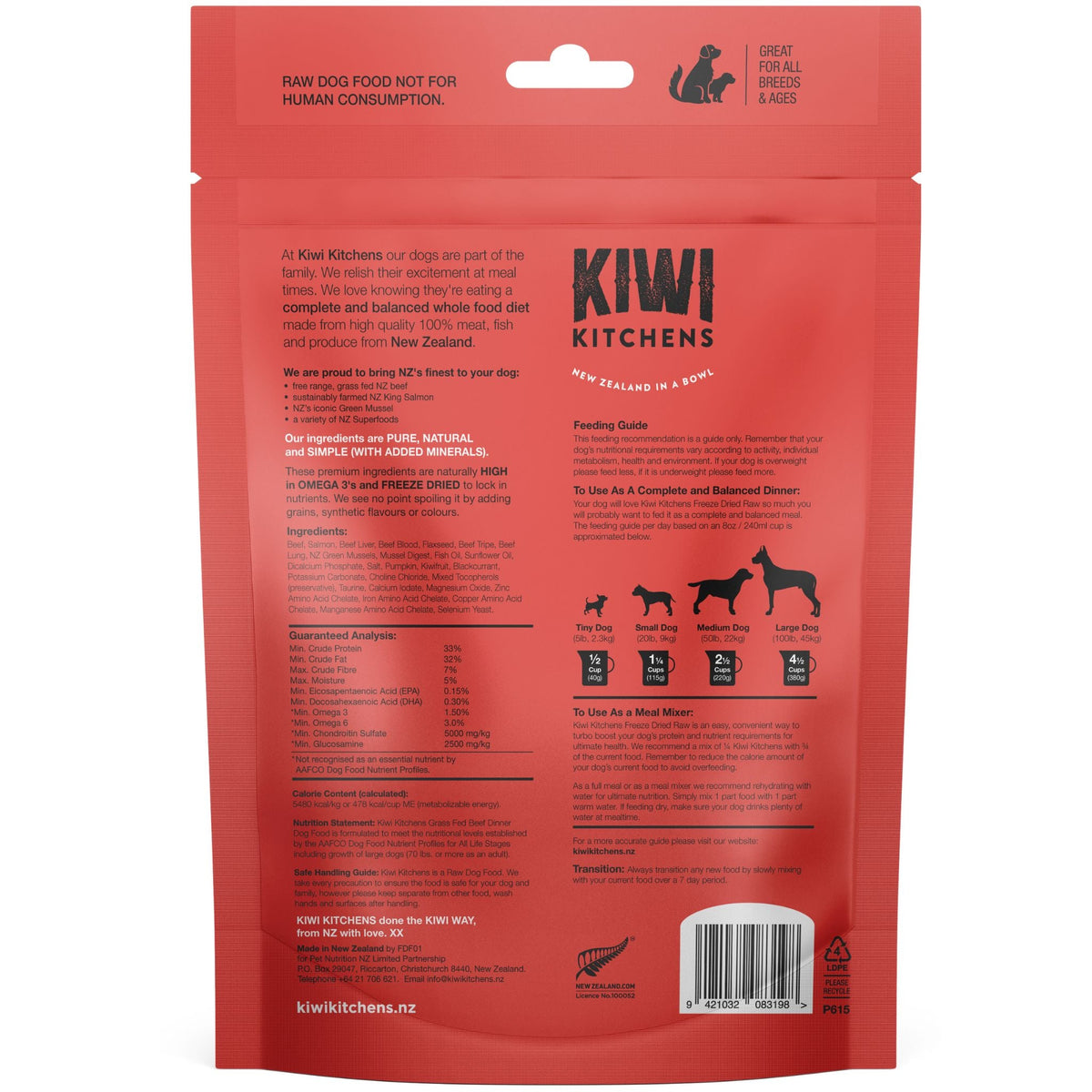 Kiwi Kitchens Freeze Dried Dog Food Beef Dinner