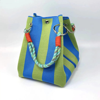 🏆 Limited-Time Sale: 60% OFF 🌴 Boho Striped Knit Bucket Handbag for Women – Handmade Summer Beach Shoulder Bag