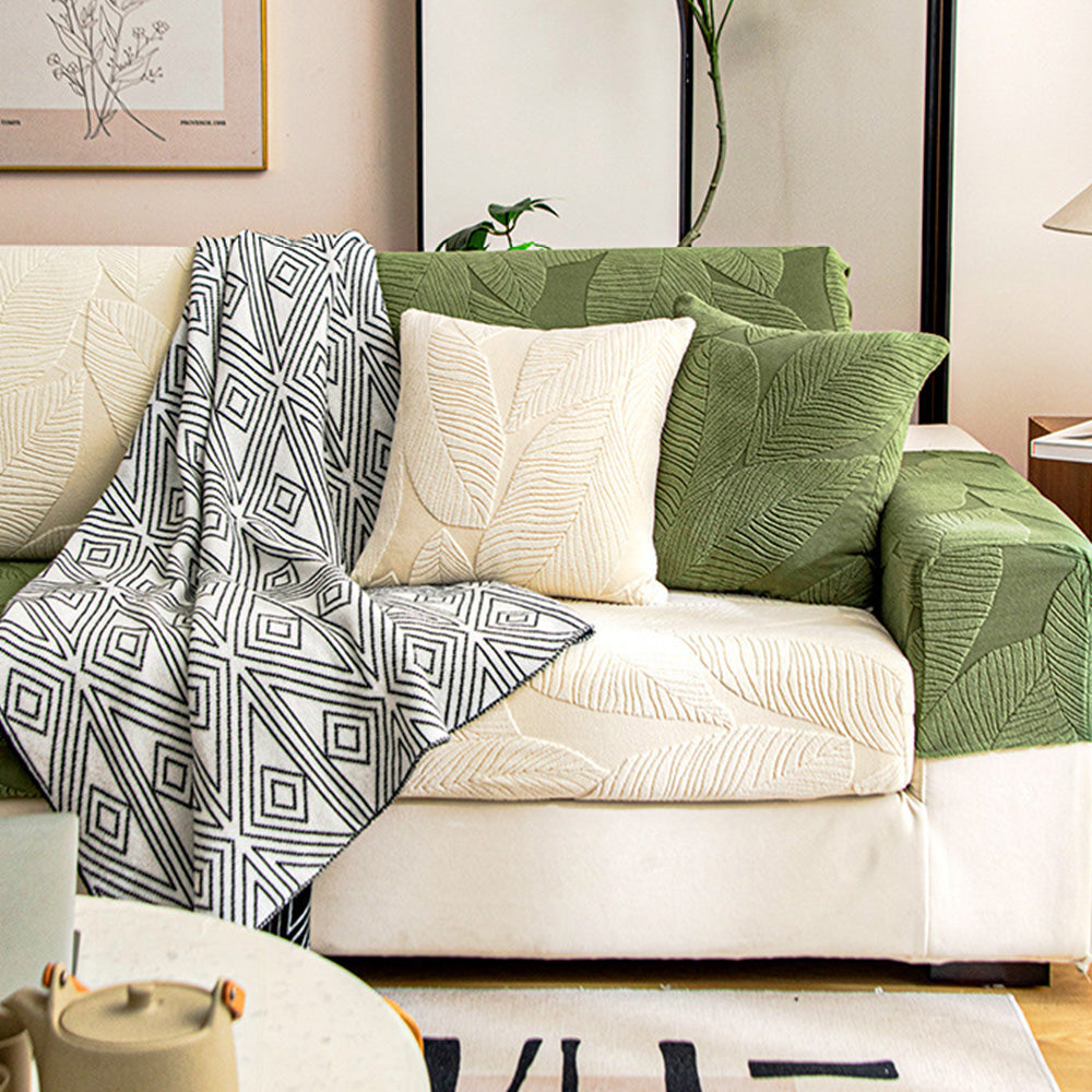 Modern Leaf Jacquard Water-Repellent Anti-Scratch Stretch Full Wrap Sectional Couch Cover