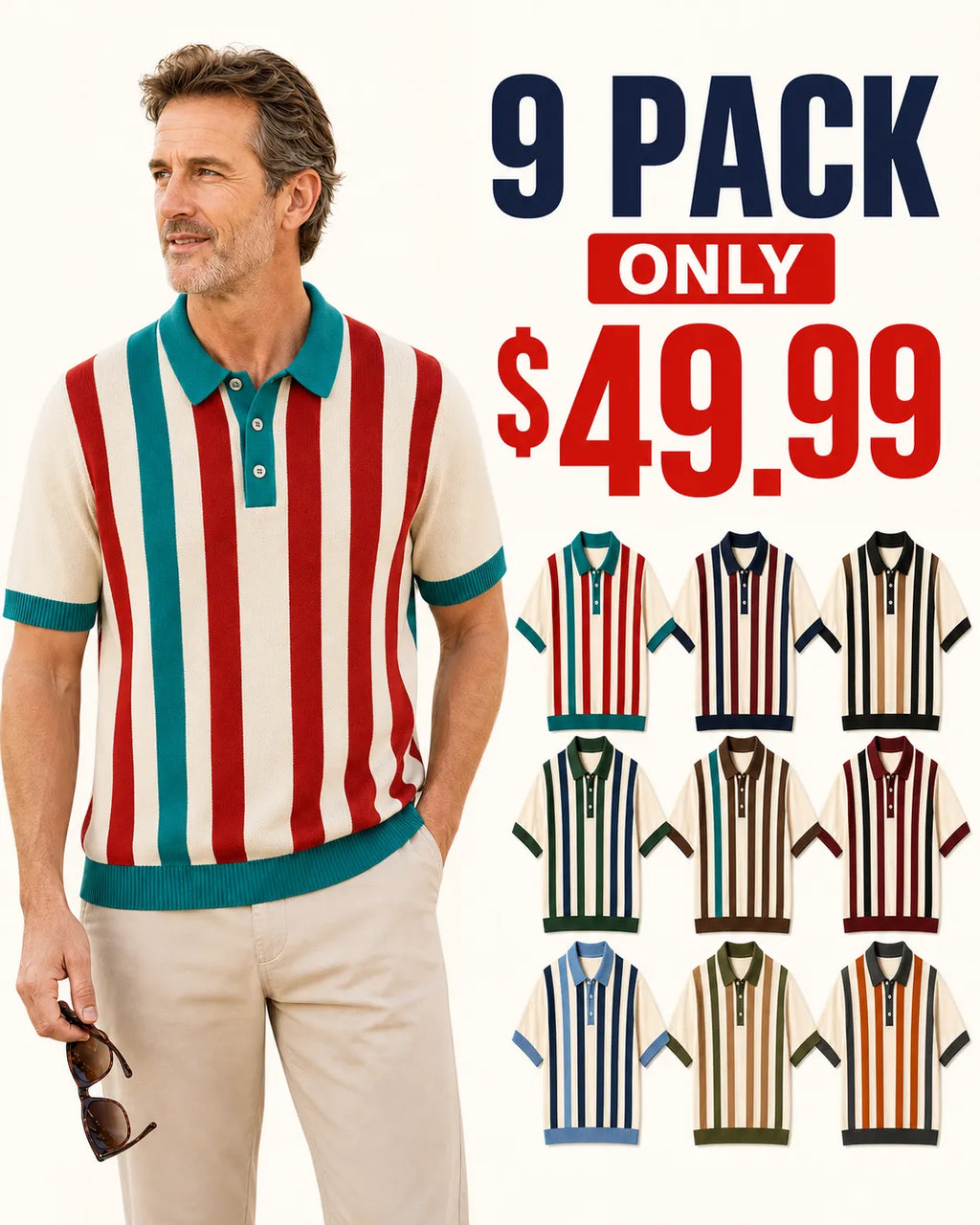 🔥CLEARANCE SALE🔥 Retro Stripe Knit Polo Shirt