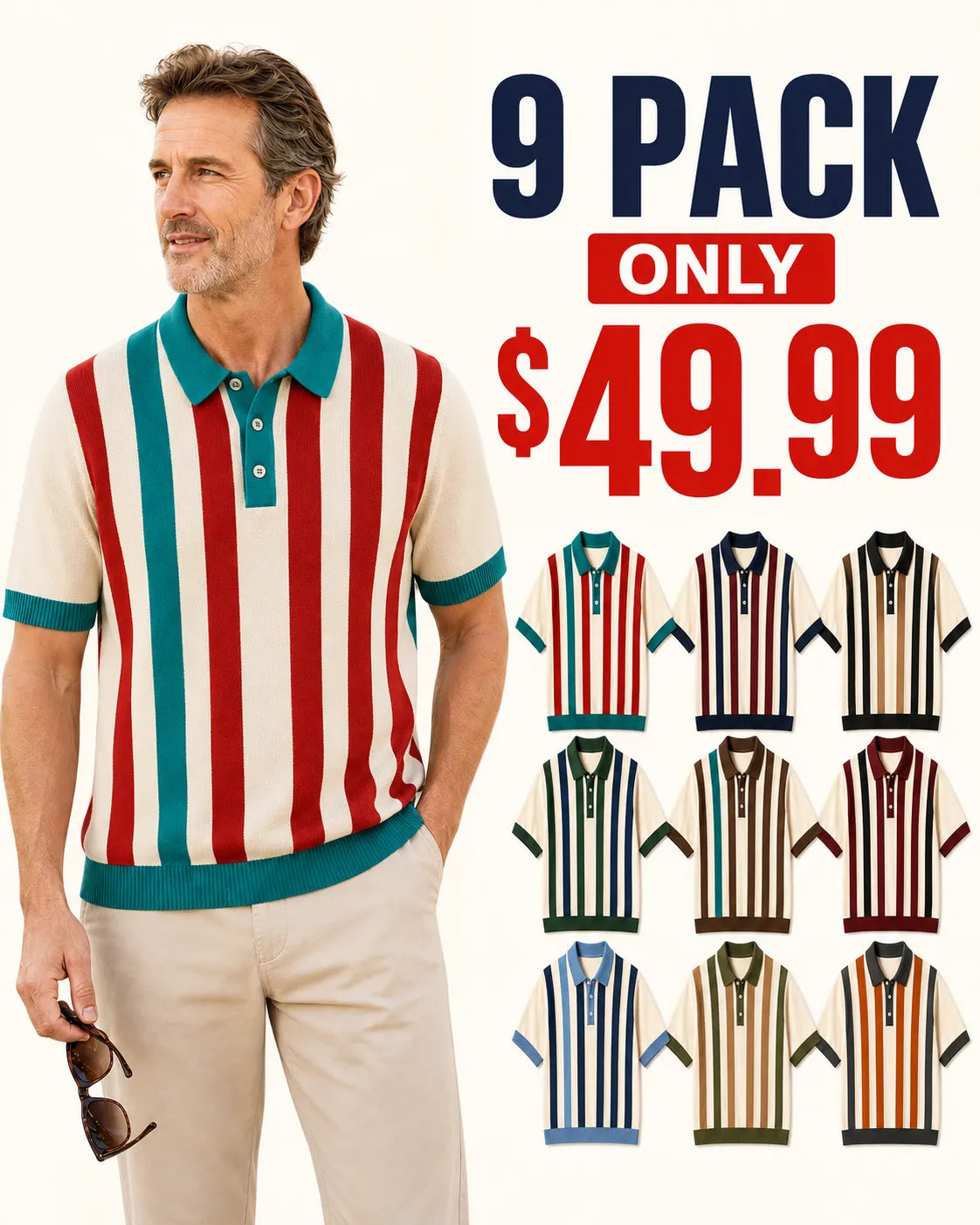 🔥CLEARANCE SALE🔥 Retro Stripe Knit Polo Shirt