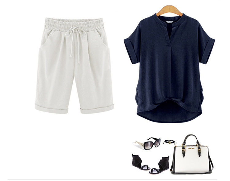 🔥Summer Hot Sale🔥Plus Size Solid Color Elastic Waist Loose Cropped Shorts
