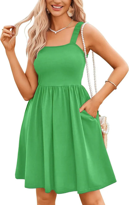 ⏰Hot Sale 70% Off💃Women's Summer Square Neck A-Line Mini Dress with Pockets
