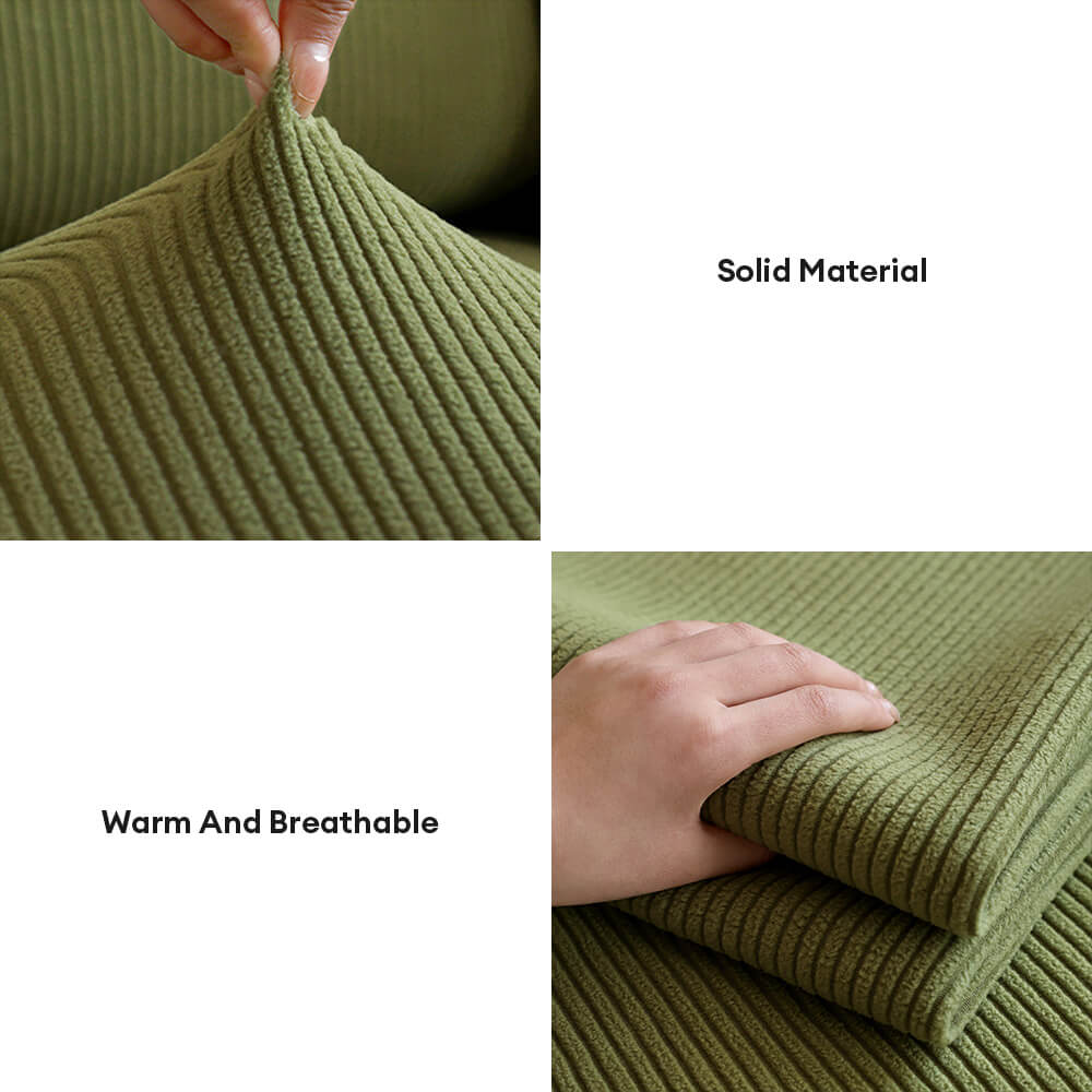Vertical Stripe Corduroy Anti-Scratch Stretch Full-Cover Sectional Couch Cover