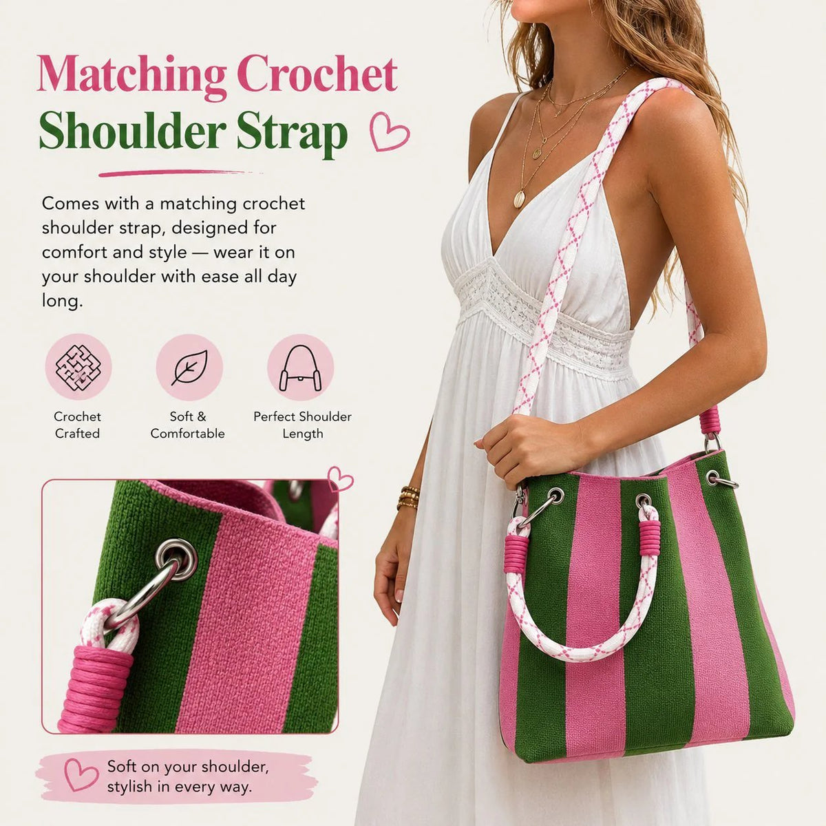 🏆 Limited-Time Sale: 60% OFF 🌴 Boho Striped Knit Bucket Handbag for Women – Handmade Summer Beach Shoulder Bag