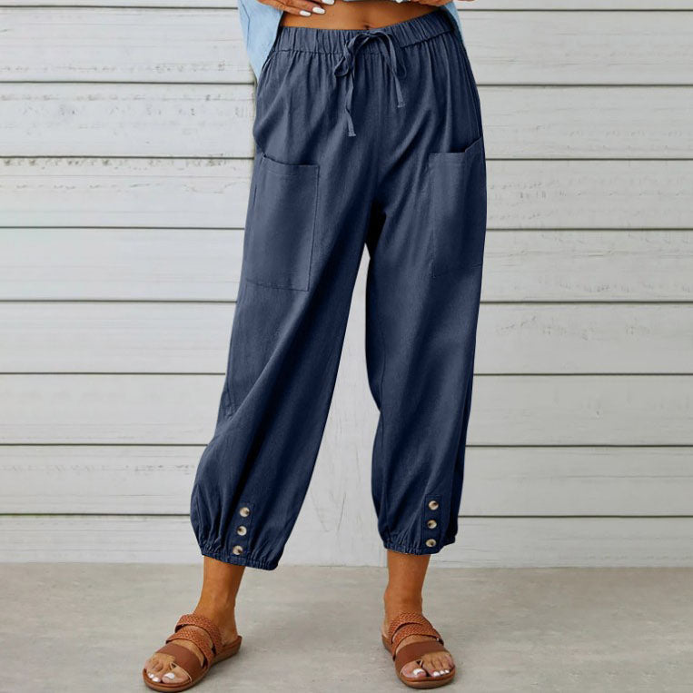 Women's loose, straight trousers with wide legs