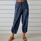 Women's loose, straight trousers with wide legs