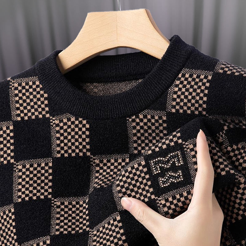 ⛄Winter Clearance⛄Men‘s Checkered Printed Mock Neck Thickened Pullover Sweater