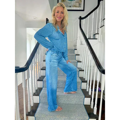 💖LAST DAY SALE 60% OFF💕🌙Women’s Faux Denim Pajama 2-Piece Set