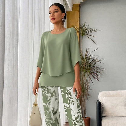 🔥LAST DAY SALE - 60% OFF🔥Women’s Printed Pants and Crew Neck Top Set