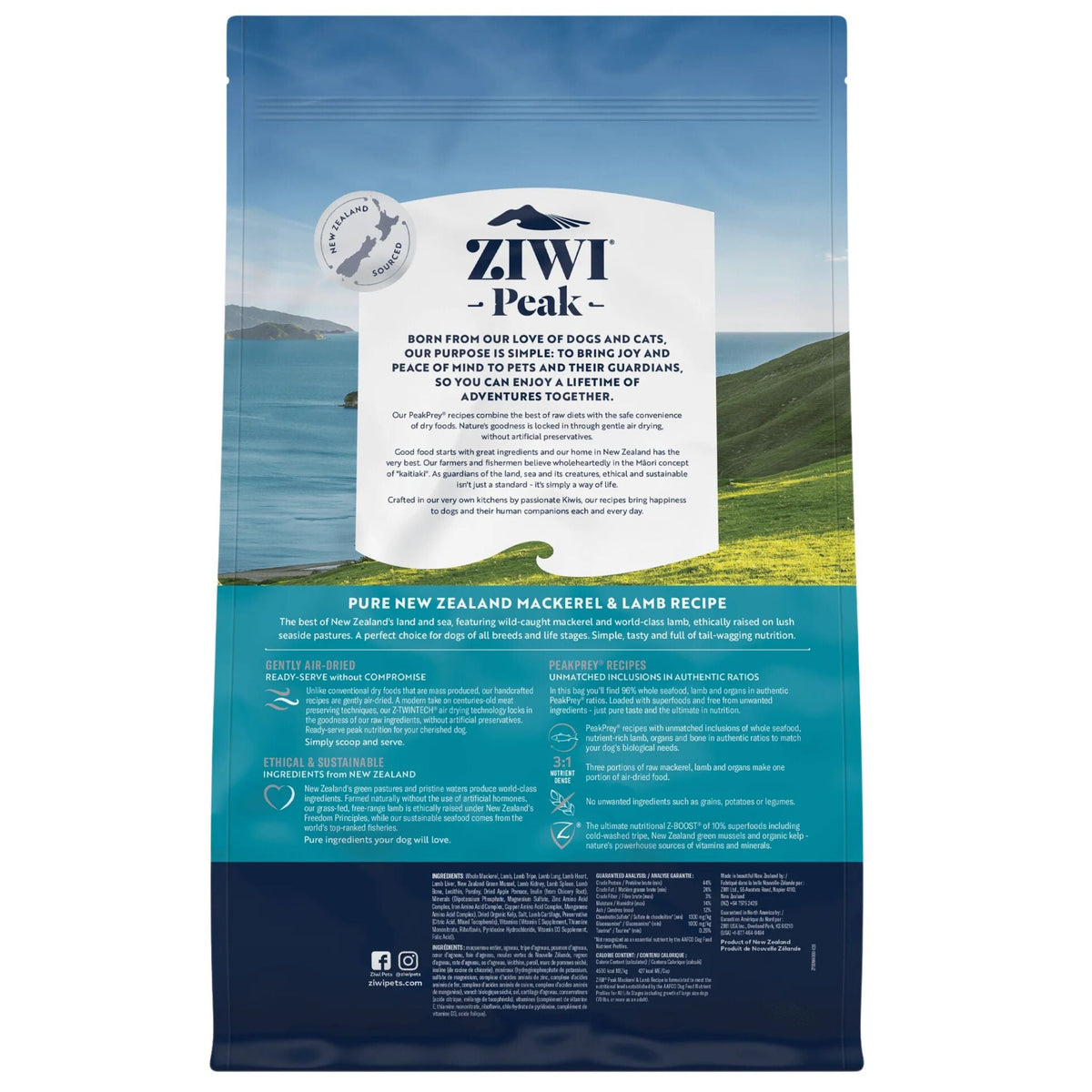 ZIWI Peak Dog Food Air Dried Mackerel and Lamb