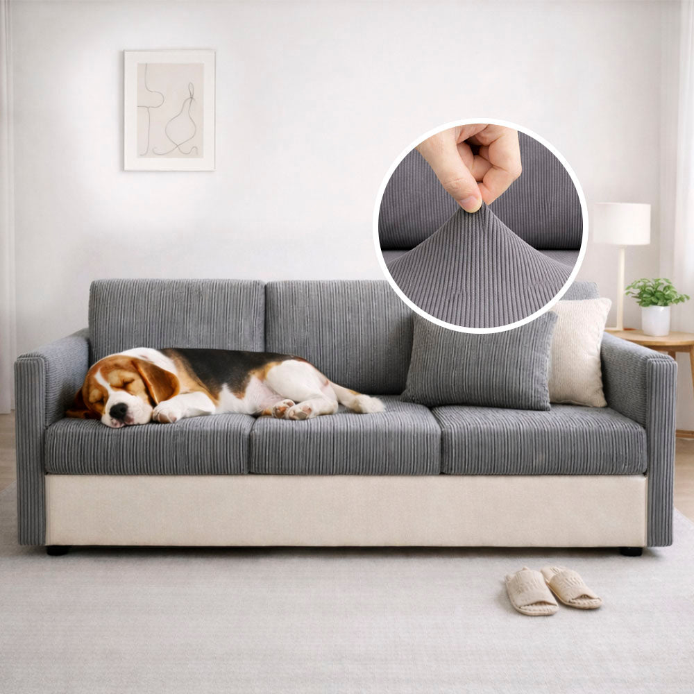 Vertical Stripe Corduroy Anti-Scratch Stretch Full-Cover Sectional Couch Cover