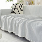 Chenille Blanket Herringbone Tassel Armchair Cover