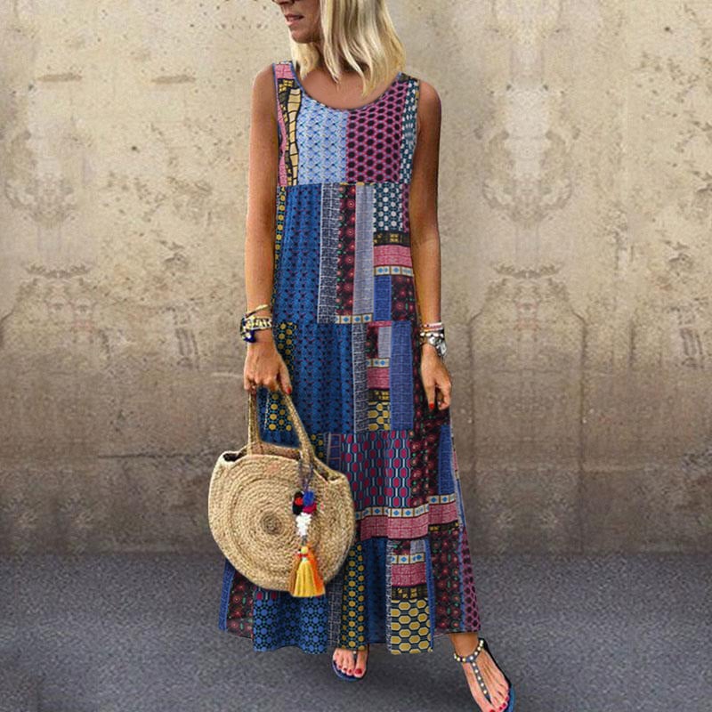 Ladies Summer Ethnic Print Casual Sling Dress