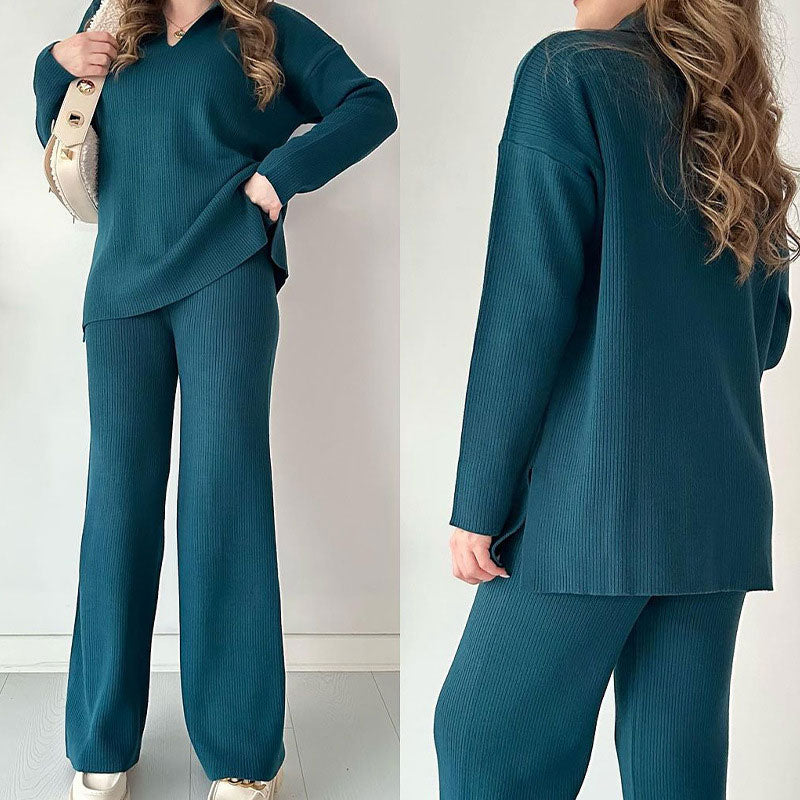 🍂Limited-Time 50% OFF🍂V-Neck Casual Slit Knitted Two-Piece Set ✈️ Free Shipping