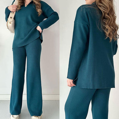 🍂Limited-Time 50% OFF🍂V-Neck Casual Slit Knitted Two-Piece Set ✈️ Free Shipping