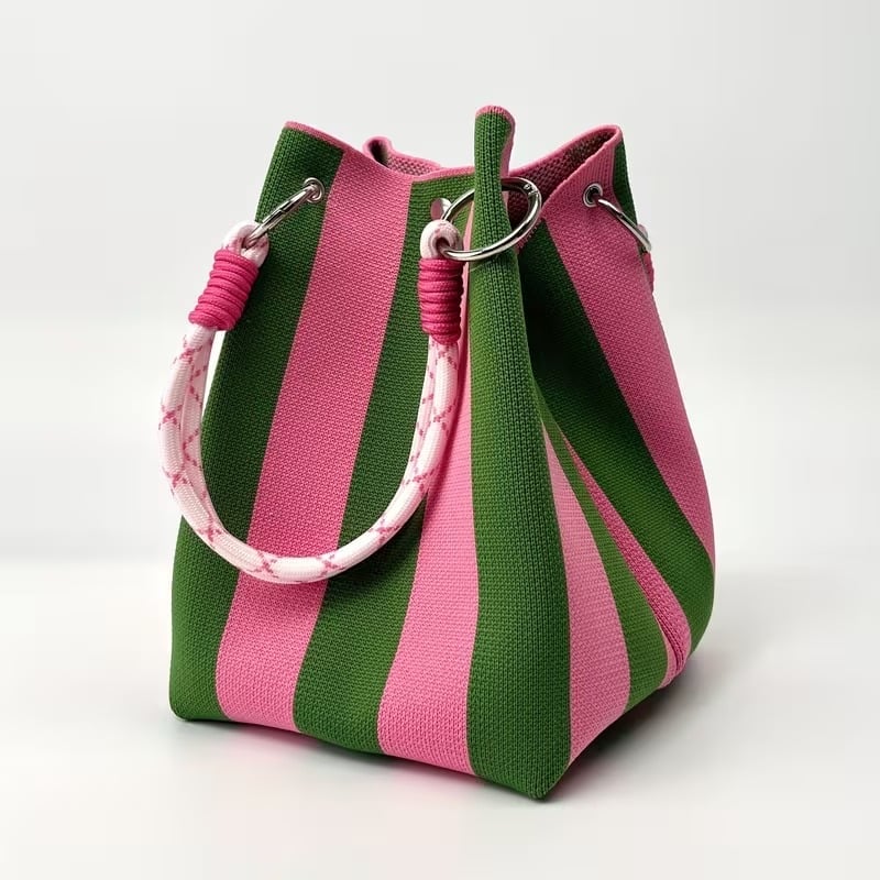 🏆 Limited-Time Sale: 60% OFF 🌴 Boho Striped Knit Bucket Handbag for Women – Handmade Summer Beach Shoulder Bag