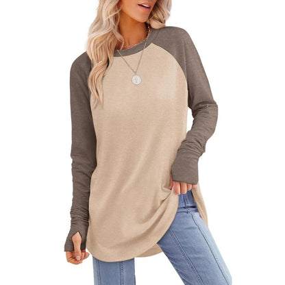 ✨Best Seller-50% OFF💐Women's Casual Crewneck Long Sleeve Top With Thumb Holes and Curved Hem