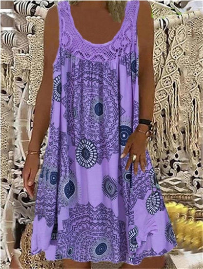 🔥Women Summer O-Neck Sleeveless Print Dress