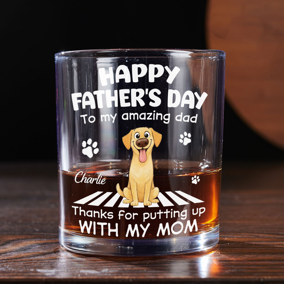 Putting Up With Funny Dad Ver Cartoon - Personalized Whiskey Glass