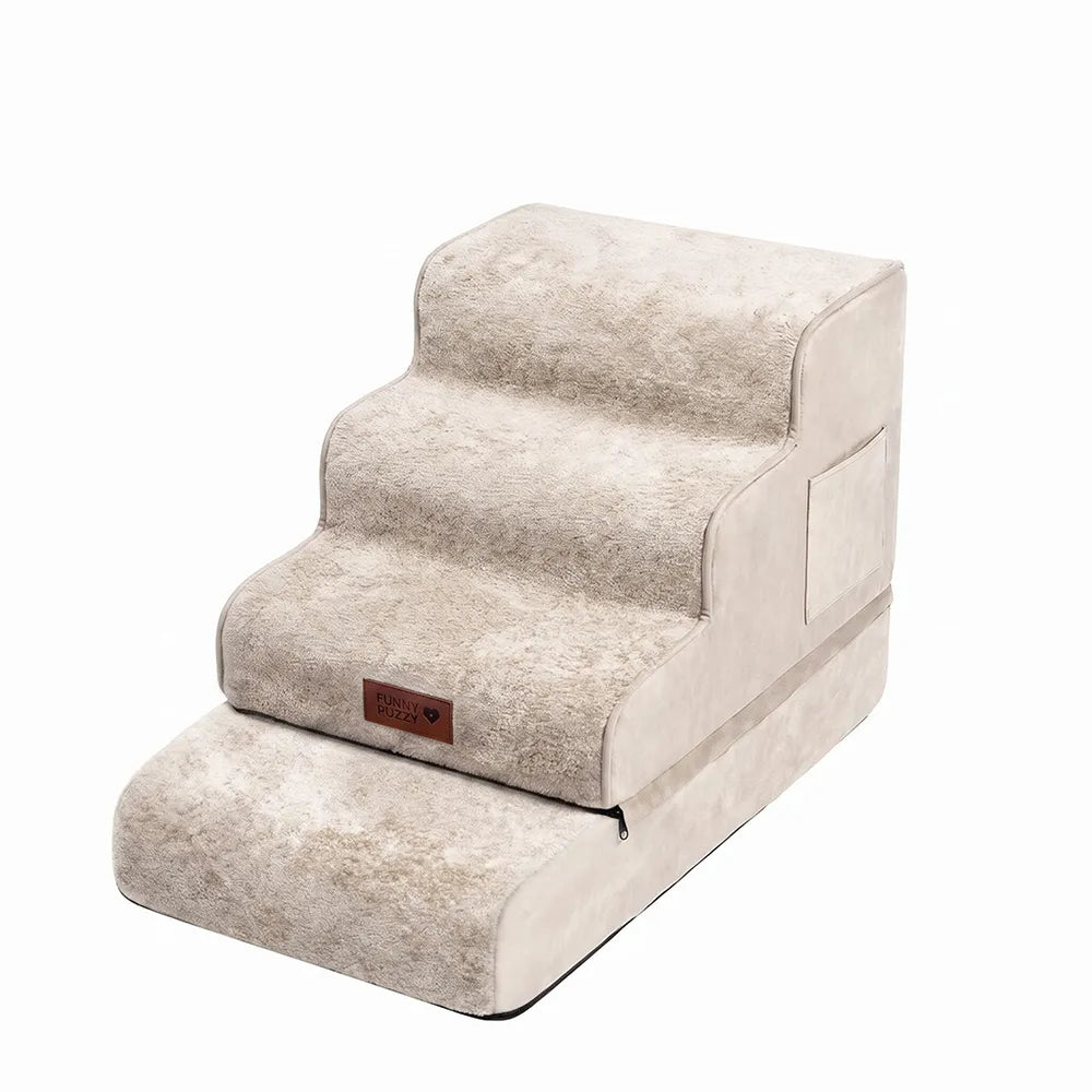 Plush Velvet 2-in-1 Foam Dog Stairs for Beds & Couches