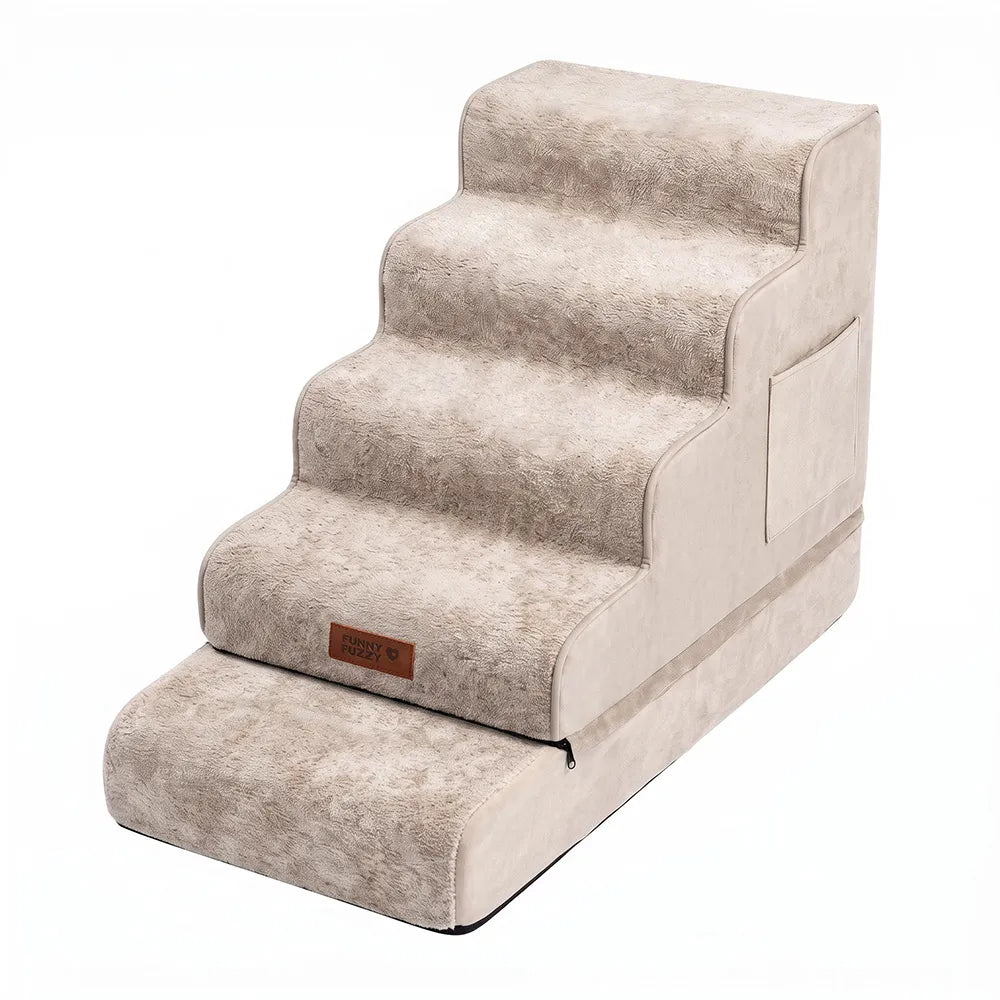 Plush Velvet 2-in-1 Foam Dog Stairs for Beds & Couches