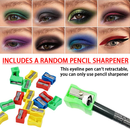 💕Limited Sale 50% OFF💧14-Pack Waterproof Colored Gel Eyeliner Pencil – Metallic & Shimmer Finishes, Smudge-Proof（Pencil sharpener color is random）